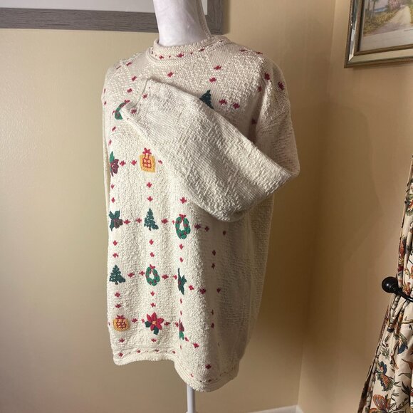VTG Liz Claiborne Womens Christmas Knit Sweater Sz L Embroidered Retro Holiday - Picture 3 of 14